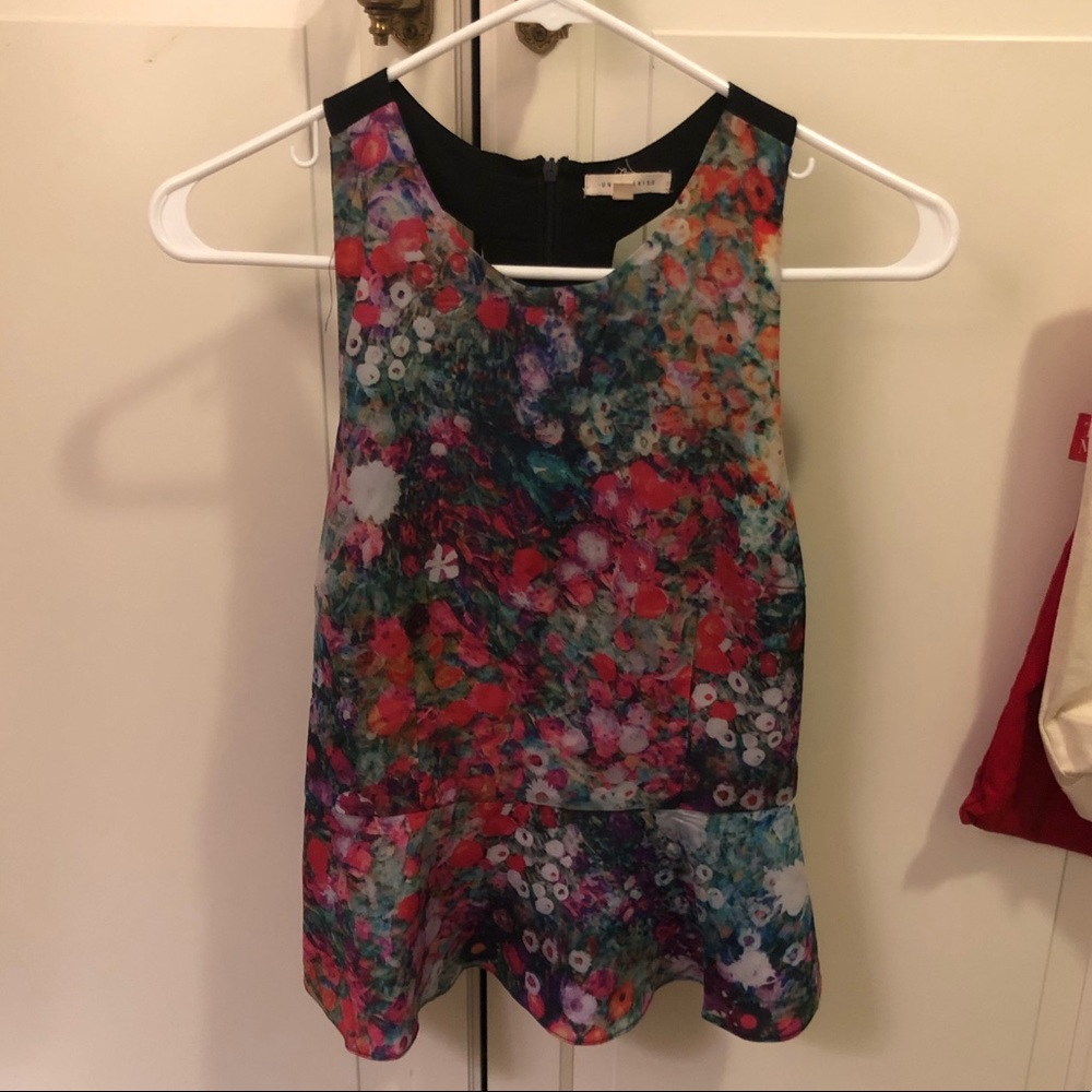 Under Skies high neck floral peplum tank w/ T-back